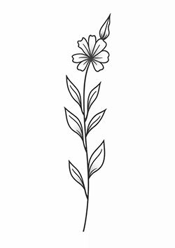 Tattoo template of a delicate flower with a single bloom and detailed leaves