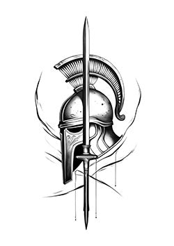 Tattoo template of a Spartan helmet with spear