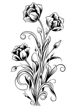 Tattoo template of stylized tulips with intricate swirls