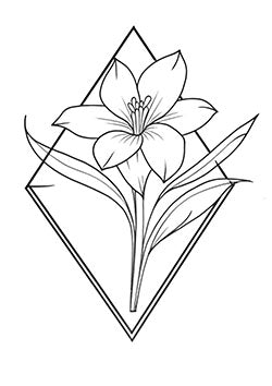 Tattoo template of a lily within a diamond outline featuring geometric elegance and purity