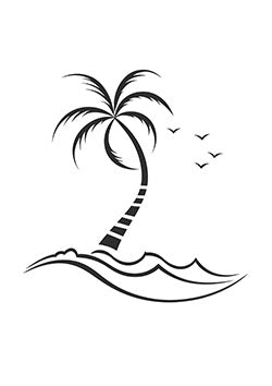 Tattoo template of a palm tree with birds over the sea