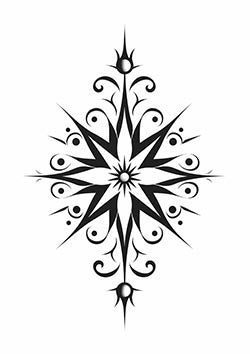 Tattoo template of a symmetric starburst with intricate patterns