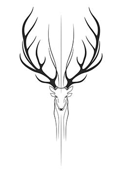 Tattoo template of a symmetrical stag with large antlers