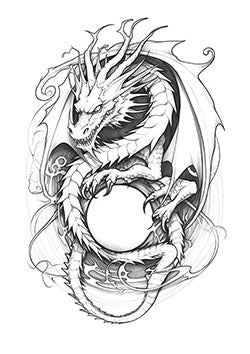 Tattoo template of a dragon entwined with a yin-yang symbol