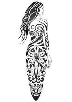 Tattoo template of a female form with tribal designs