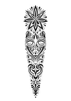 Tattoo template of a symmetrical tribal mask design with dot patterns