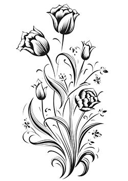 Tattoo template of stylized tulips in a floral design