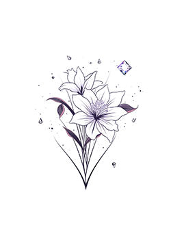 Tattoo template of a lily bouquet with floating crystals