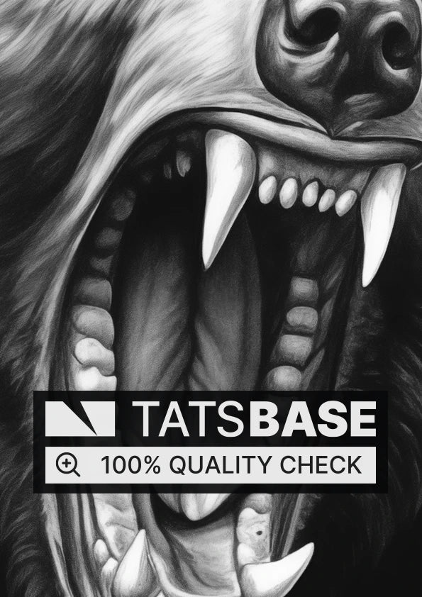 Tattoo template of a snarling bear with bared teeth