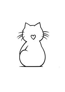 Tattoo template of a minimalist cat outline with a heart on its back.