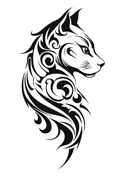 Tattoo template of a stylized tribal cat design