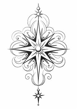 Tattoo template of a symmetrical ornate design with a central star