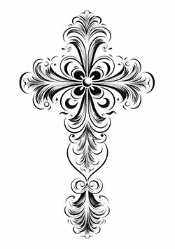 Tattoo template of a stylized ornate cross with swirls