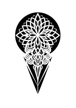 Tattoo template of a lotus-style mandala in a triangular frame