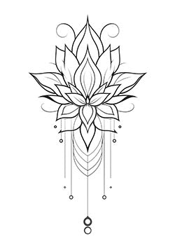 Tattoo template of a delicate lotus flower with intricate geometric details and flowing lines.