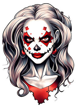 Tattoo template of a woman with vibrant face paint resembling a mask