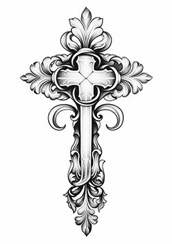 Tattoo template of a stylized ornamental cross with filigree details