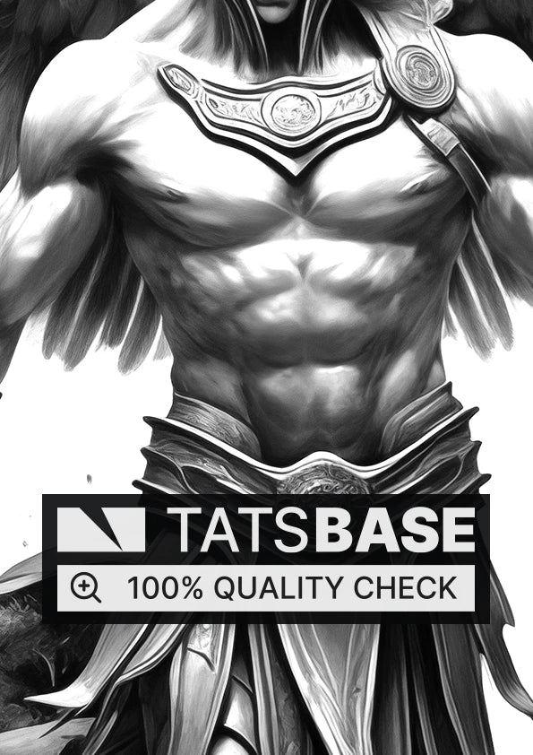 Tattoo template of a winged warrior with a spear