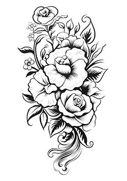 Tattoo template of a floral design with roses and pansies