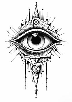 Tattoo template of an ornate eye with a clock pendulum