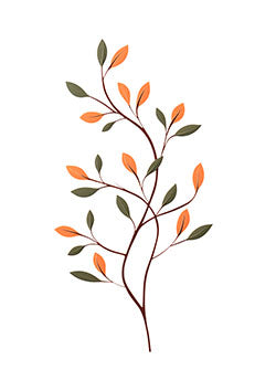 Tattoo template of a delicate branch with orange and green leaves, representing growth and harmony.