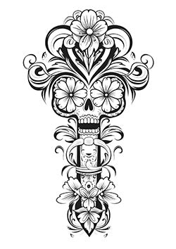 Tattoo template of a skull encased in floral designs