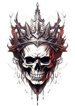 Tattoo template of a skull with a gothic crown and red accents