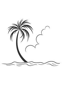 Tattoo template of a palm tree and waves