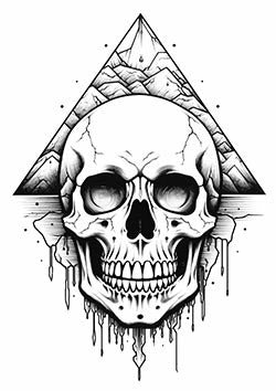 Tattoo template of a melting skull within an inverted triangle