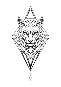 Tattoo template of a geometric tiger's head in a styled frame