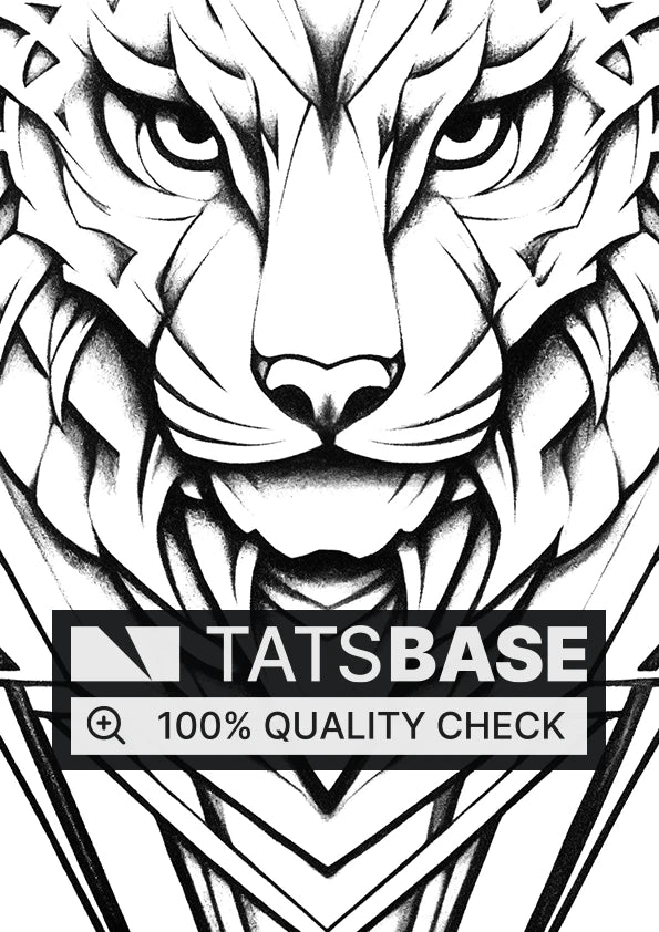 Tattoo template of a geometric tiger's head in a styled frame