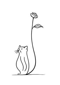 Tattoo template of a cat with a rose tail