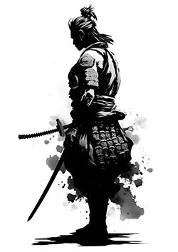 Tattoo template of a lone samurai in contemplation