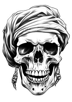 Tattoo template of a skull with a headscarf blending eerie allure and mystique