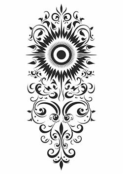 Tattoo template of an ornamental mandala with symmetrical patterns