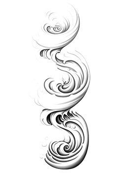 Tattoo template of an abstract swirling wave with spirals