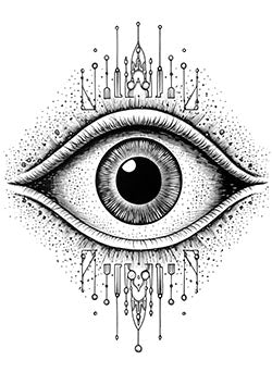 Tattoo template of a stylized eye with ornate and dripping details