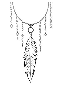 Tattoo template of a feather with beaded details