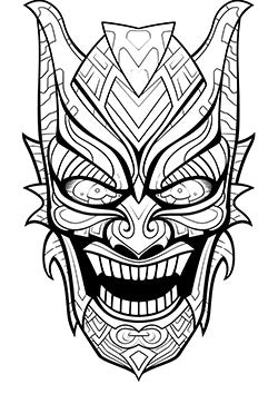 Tattoo template of a tribal mask with a joyful expression