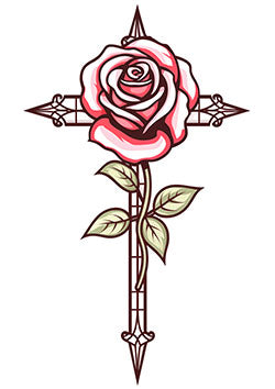 Tattoo template of a rose entwined with a gothic cross