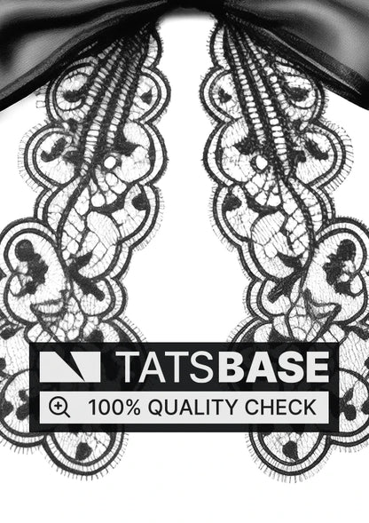 Tattoo template of a delicate black lace ribbon with an intricately detailed bow