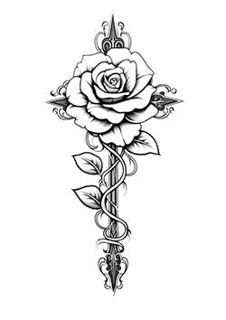 Tattoo template of a stylized rose with intricate filigree