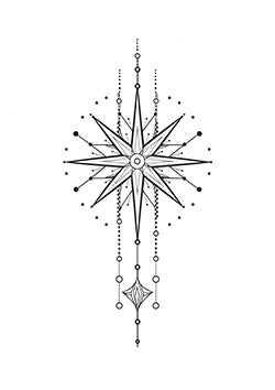 Tattoo template of a detailed ornamental compass design