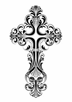 Tattoo template of a decorative filigree cross design